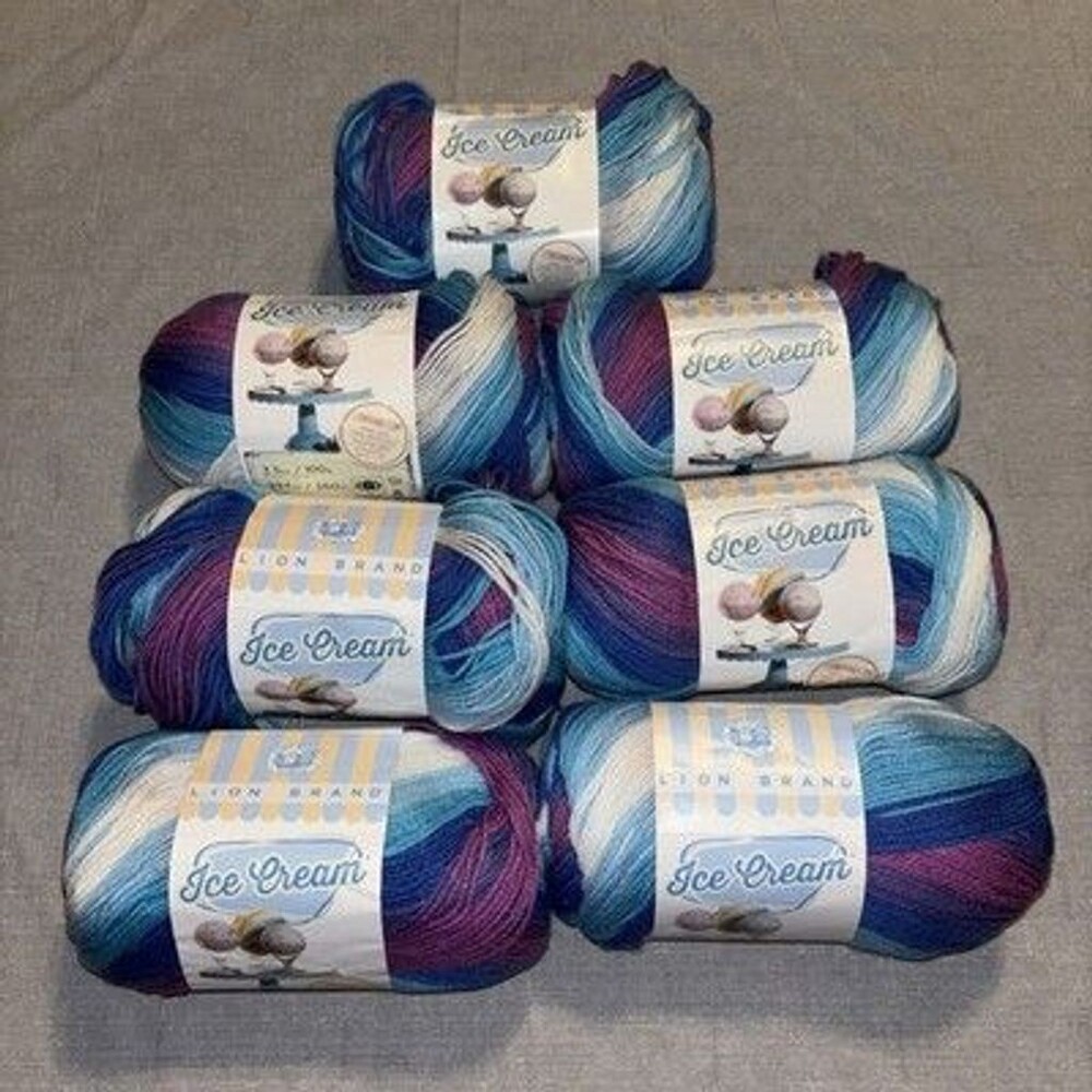 Lot 7 Lion Brand Yarn 923-215T Ice Cream Baby Yarn Moon Mist Blue Pink Purple